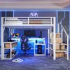 Hochbett mit RGB LED-Streifen, Schreibtisch, Regal, Lattenrost, Treppe, Rausfallschutz, Steckdosen und USB, 140x200cm, Metallbett, Kinderbett Bild 2