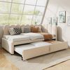 Merax Daybett Polsterbett 90x200cm mit Ausziehbett, Schlafsofa Tagesbett mit Rückenlehne, Jugendbett Kinderbett mit Lattenrost, Sofabett Daybett Samt, beige Bild 3