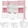 Homfa Spielzeugtruhe Kinderregal mit 2 Schubladen auf Rollen & 4 Boxen Bücherregal, Kinderbücherregal Spiegelregal mit Tür 122x100x30 cm weiß und rosa Bild 3