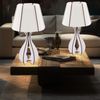 LED Tischlampe, weiß braun, MDF Textil. H 45 cm Bild 2