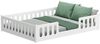 CADANI Monte 2in1 Bodenbett 140x200 cm Montessori Kinderbett Rausfallschutz abnehmbar - weiß, 46 kg schwer, bis 200 kg belastbar, extra starker Roll-Lattenrost, umbaubar Bild 2