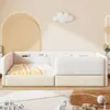 Kinderbett mit Stauraum, Rausfallschutz und Lattenrost, 4 Aufbewarungstaschen, Polsterbett, Einzelbett, 90x200 cm, Kunstleder und Samt Bild 2