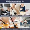 ElitVita Kochbesteck-Set 45 Silikon Küchenhelfer, mit Utensilienhalter, Mit Aufhängeschlaufe (45-tlg, Spatel, Suppenlöffel, Bratspatel, Puderkralle, Lebensmittelklammer), Griff aus rostfreiem Stahl, Spatel Bratspatel Suppenkelle Schneebesen Bild 4