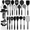 ElitVita Kochbesteck-Set 45 Silikon Küchenhelfer, mit Utensilienhalter, Mit Aufhängeschlaufe (45-tlg, Spatel, Suppenlöffel, Bratspatel, Puderkralle, Lebensmittelklammer), Griff aus rostfreiem Stahl, Spatel Bratspatel Suppenkelle Schneebesen Bild 2