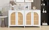 Sideboard mit 4 Kunst-Rattantüren & verstellbaren Regalböden, Weiß Bild 3