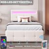 Polsterbett Kinderbett 90x200 cm, Mit LED-Beleuchtung, Hydraulisches Stauraumbett, Höhenverstellbares Kopfteil, Einzel-Hochboxbett, Samtstoff, Beige Bild 4