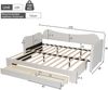 Merax Einzelbett 90x200 cm, Polsterbett, Daybett, Tagesbett, Sofabett, mit 2 Schubladen für Stauraum, Schlafsofa, ausziehbar auf 180 cm, mit USB-Anschluss, Beige Samt Bild 4