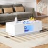 Couchtisch, mit LED-App-Licht, Glasplatte, 2 Schubladen & Musiksteuerung, 100x50x35,5 cm, Weiß Bild 2