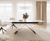Esstisch Edge 180-220x100 Keramik Minas Melange Weiß-Beige V-Gestell Flachstahl Schwarz ausziehbar Bild 2