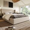 Stauraumbett 140x200 cm mit Matratze – hydraulisches Polsterbett aus Leinen in Beige Bild 5