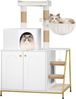 Kratzbaum mit Katzenklo-Schrank, Katzenschrank, 4-in-1 Modernes Katzenhaus mit Großer Plattform, Katzenhaus mit Sisal-Kratzmatte, Pfosten, Treppe und Pompom, Waschbare Kissen, Weiß Bild 2