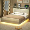 Polsterbett 140*200, mit USB-Steckdose und LED-Licht, Bett kann am Kopfende des Bettes platziert werden, verstecktes Fußdesign, Doppelflachbett, Leinenstoff beige Bild 4