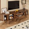 KLAM HOME Lowboard TV-Schrank 175 cm mit Rattan-Schiebetür, Walnussoptik & viel Stauraum (mit Schubladen & Schrank – natürliches Design), Landhausstil Fernsehtisch aus MDF mit offenen Fächern Bild 2