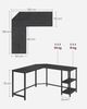 VASAGLE L-förmiger Eckschreibtisch mit 2 Ablagen, Industrie-Design, Schwarz, 138x138x76cm Bild 4