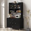 Merax Hochschrank mit Lochbrett und Massivholzbeine, Barschrank mit Stauraum, Küchen-Buffetschrank mit Schubladen, Ideal für Küche und Esszimmer (Schwarz) Bild 5