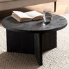 Couchtisch 60 x 60 x 33 cm Mango Massivholz Schwarz Sofatisch Rund, Design Wohnzimmertisch Dreibein, Kaffeetisch Wohnzimmer Niedrig Modern mit natürlicher Holzmaserung Bild 2