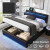 BlingBin Polsterbett Jugendbett Doppelbett Kinderbett Funktionsbett mit LED-Beleuchtung (Hydraulisches Bett, 1-tlg, mit USB-Anschluss, Kopfteil und großer Stauraum), 140 x 200 cm, ohne Matratze, PU-Litschi-Muster, Schwarz Bild 3