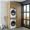 Roomart Waschmaschinenschrank & Trocknerschrank – SERIE DUO-I- 127 cm breit - Trockner auf Waschmaschine – Waschturm / Überbauschrank für Waschküche & Hauswirtschaftsraum • Eiche Bild 2