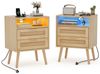 FiveWillowise Nachttisch 2er Set, Rattan Nachttisch mit LED-Leuchten und Steckdosen (2-St), Nachtschrank mit Offenem Raum und 2 Rattanflechtung Schubladen Bild 3