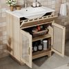 76x46x88cm freistehender Badezimmerwaschtisch, feuchtigkeitsbeständig, mit Schubladenlift-Design und doppelten Soft-Close-Türen, hohen Beinen mit Rattan-Details, Keramikbecken, Natur Bild 2