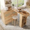 Merax Bartisch mit 6 Schubladen & PE Rattan Türen, 360° drehbarer Stehtisch mit Kippsicherung, viel Stauraum, Metallgriffe, Bistrotisch für Wohnzimmer, Küche, Esszimmer, Arbeitsbereich, Natur Bild 5