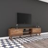 Calicosy TV-Möbel, 2 Klapptüren, 2 offene Fächer in der Mitte Dekor Walnussholz B180 cm - Dunkles Holz Bild 4