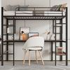 Hochbett mit Schreibtisch & Regalen, Metall/MDF, 90x200 cm, Schwarz, ohne Matratze Bild 5