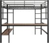 Hochbett mit Schreibtisch & Regalen, Metall/MDF, 90x200 cm, Schwarz, ohne Matratze Bild 3