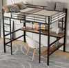 Hochbett mit Schreibtisch & Regalen, Metall/MDF, 90x200 cm, Schwarz, ohne Matratze Bild 2