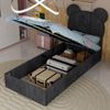 Bett 90×200cm mit gepolstertem Cartoon-Kopfteil und Gaslift-Stauraum,Grau,Stoff/Metall Bild 5
