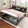 Polsterbett aus Leinenstoff mit Stauraum, LED & USB-Anschluss, 140x190 cm, Grau, ohne Matratze Bild 1