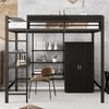 Hochbett 140×200 cm mit Leiter, Schreibtisch, Kleiderschrank und Stauraum, Schwarz, ohne Matratze Bild 3