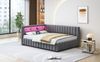 Polsterbett Schlafsofa 140x200, Gepolstertes aus Samtstoff mit LED-Licht und USB-Ladeanschluss, mit Rückenlehne, Kopfteil und stabilem Bettrahmen Grau Bild 3
