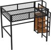 Bett 140x200 cm Hochbett aus Metall mit Leiter und Stauraum – platzsparendes Kinderhochbett in Schwarz Bild 5