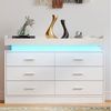 oyajia Kommode Sideboard mit 6 Schubladen und LED-Beleuchtung, Schrank für Wohnzimmer und Schlafzimmer Weiß Bild 5