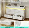 oyajia Kommode Sideboard mit 6 Schubladen und LED-Beleuchtung, Schrank für Wohnzimmer und Schlafzimmer Weiß Bild 2