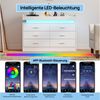 oyajia Kommode Sideboard mit 6 Schubladen und LED-Beleuchtung, Schrank für Wohnzimmer und Schlafzimmer Weiß Bild 3