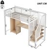 Metall-Hochbett 90×200cm mit integriertem Schreibtisch, Kleiderschrank & Stauraumtreppe, Stahl+E1-MDF, Weiß, ohne Lattenrost+Matratze, Gesamt L251,2 × T98 × H171 cm Bild 5