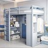 Hochbett Grau Mit Kleiderbügeln Und Rollorganizer Stauraum Massivkiefer 120kg Tragkraft Jugendzimmer Kompakt Bild 2