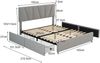Double Size Polster Plattform Bett mit vier Schubladen auf zwei Seiten,Verstellbares Kopfteil,Grau140*200cm Bild 3