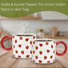matches21 HOME & HOBBY Tasse Kaffeetassen Erdbeer Dekor, 4er Set Kaffeetasse Weiß Gelb, 4-tlg, Porzellan, Bunte Obst Frühstückstasse 330 ml Bild 4