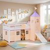 Hochbett Kinder 90x200 cm mit Rutsche Kinderbett Kinderhochbett Stockbett Vorhang Turm Lila Peach Bild 2