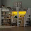 Hochbett mit RGB LED-Streifen, Schreibtisch, Lattenrost, Regal und USB, Treppe mit Regal, 140x200 cm, Kinderbett mit Rausfallschutz, Metallbett Bild 3