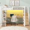 Hochbett mit RGB LED-Streifen, Schreibtisch, Lattenrost, Regal und USB, Treppe mit Regal, 140x200 cm, Kinderbett mit Rausfallschutz, Metallbett Bild 2