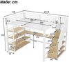 Hochbett mit RGB LED-Streifen, Schreibtisch, Lattenrost, Regal und USB, Treppe mit Regal, 140x200 cm, Kinderbett mit Rausfallschutz, Metallbett Bild 4