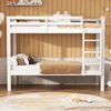 Merax Etagenbett für Kinder, Kinderbett mit dreistufiger Winkelleiter und Absturzsicherung, Bett aufgeteilt in 2 Einzelbetten, Jugendbett, Einzelbett, Rahmen aus Kiefer, Weiß, 90x200cm Bild 2