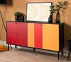 Finori Lucca 51A Sideboard, schwarz / Multicolor | Sideboard für Wohnzimmer | Maß: B x H x T ca. 145,5 x 81 x 40 cm | Sideboard mit 2 Türen, 2 Schubkästen und 2 Einlegeböden Bild 2