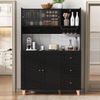 Hochschrank, mit Steckdosen Lochbrett Weinglashaltern Schubladen Stauraum Barschrank Küchen-Buffetschrank, Holzwerkstoff, Schwarz, — Bild 3