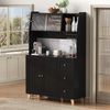 Hochschrank, mit Steckdosen Lochbrett Weinglashaltern Schubladen Stauraum Barschrank Küchen-Buffetschrank, Holzwerkstoff, Schwarz, — Bild 4