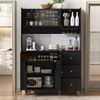 Hochschrank, mit Steckdosen Lochbrett Weinglashaltern Schubladen Stauraum Barschrank Küchen-Buffetschrank, Holzwerkstoff, Schwarz, — Bild 2